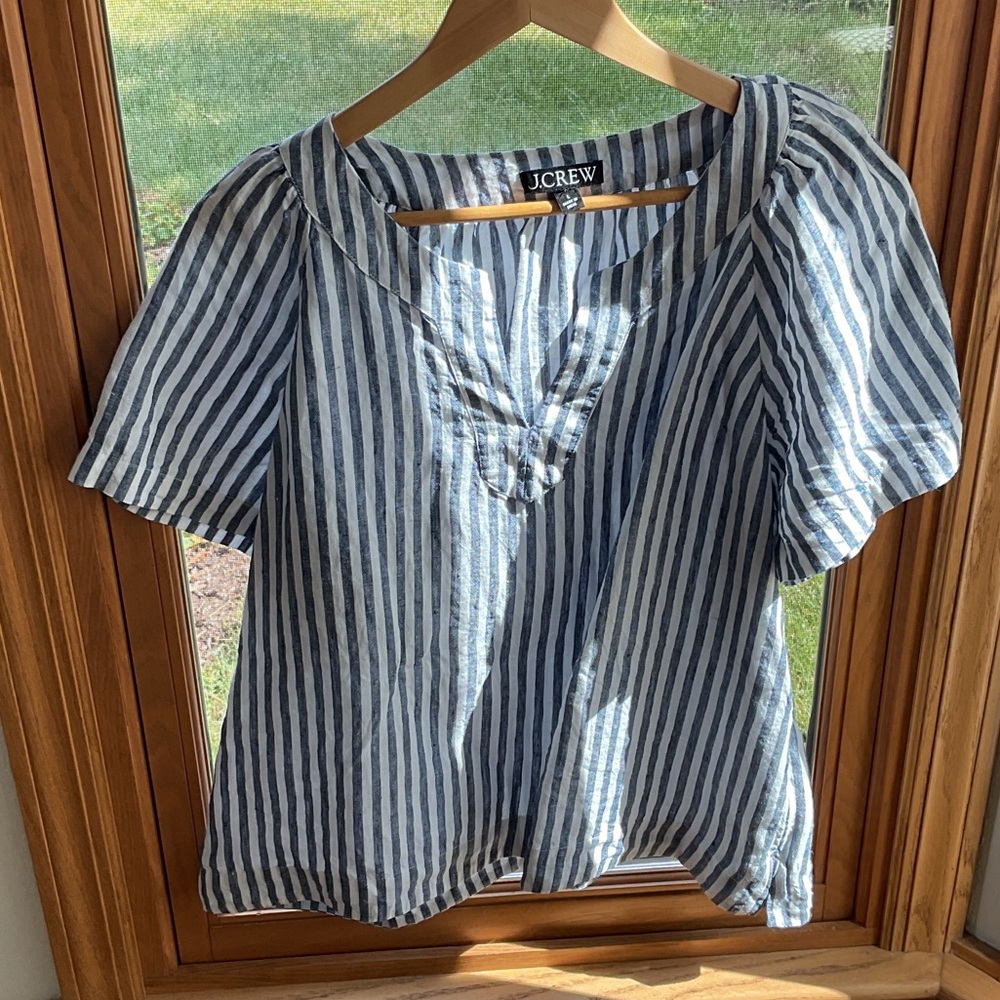 J. Crew Navy and White Striped Blouse